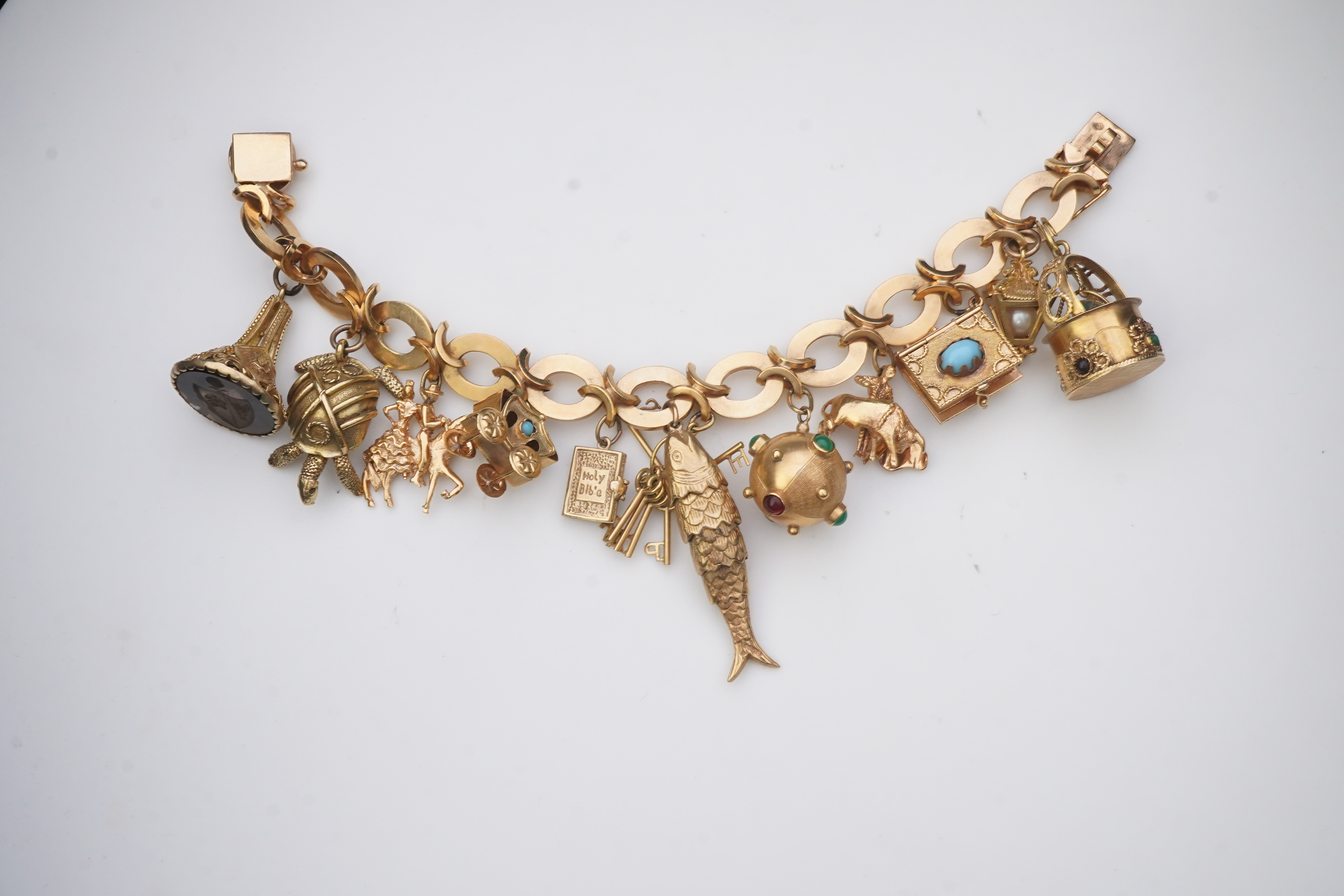 A gold charm bracelet